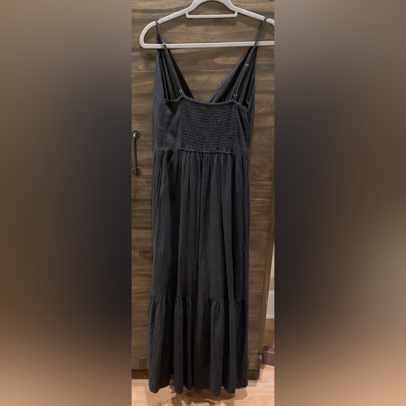Abercrombie & Fitch Linen-Blend Button-Through Black Maxi Dress Medium - Picture 3 of 6